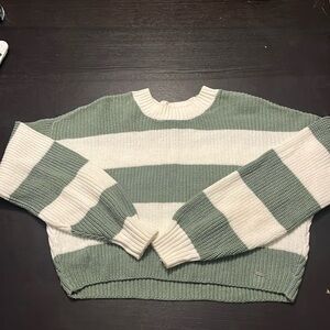 Green and White Striped Hollister Sweater